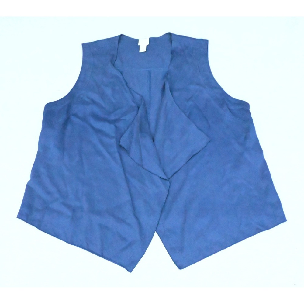 Chicos Womens 2 Blue Waterfall Drape Open Front Vest Asymmetric Hem Flowing